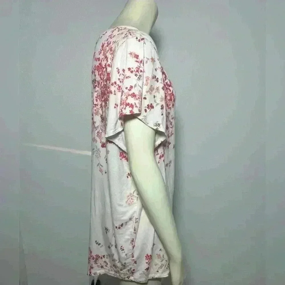 Liz Claiborne Floral Print Tunic Blouse with Fabric Buttons - Plus Size 0X - EUC - Picture 3 of 10
